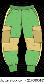 Men Cargo Pants Vector, Men Cargo Pants in a color block style, vector Illustration.
