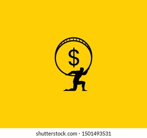 men carry coins of financial burdens vector illustration. Hard working for better finances logo icon vector