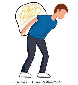 Men carry feeling stressed problems. cartoon 