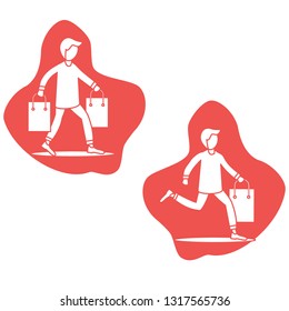 Men carry shopping bags from sale. Shopping men. Big sale. Black Friday. Men bought many gift bags. Special Offer. Design concept for banner, promotional materials, print.