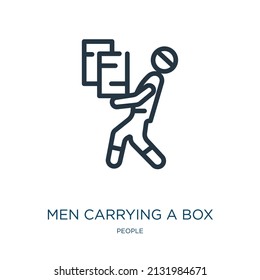 men carrying a box thin line icon. box, person linear icons from people concept isolated outline sign. Vector illustration symbol element for web design and apps.
