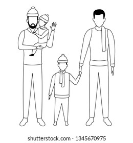 men carrying children black and white