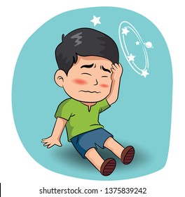 Men Cartoon  With Dizziness. Sick Man Wants To Vomit, Fainting, Heart Disease, Pressure Disease

