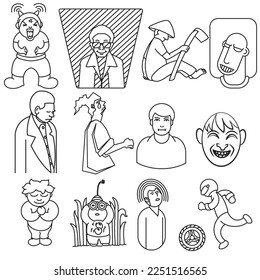 men cartoon, vector, doodle, line art style