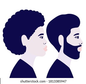 men cartoons in side view in blue color design, Boy male person people human social media and portrait theme Vector illustration