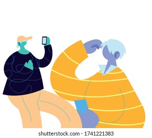 Men cartoons with smartphones chatting design, Message chat and communication theme Vector illustration