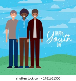 men cartoons smiling of happy youth day design, Young holiday and friendship theme Vector illustration