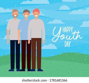 men cartoons smiling of happy youth day design, Young holiday and friendship theme Vector illustration