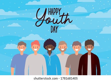 men cartoons smiling of happy youth day design, Young holiday and friendship theme Vector illustration