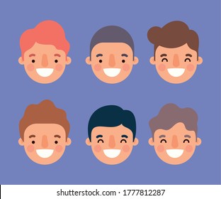 Men cartoons smiling heads design, Man boy male person and people theme Vector illustration