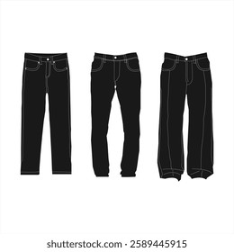 Men Casaul Jeans In black silhouettes with white background