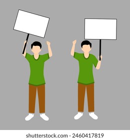 men with casual clothes holding blank board, placard