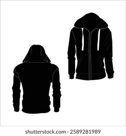 Men Casual Hoodie in black silhouettes with white background