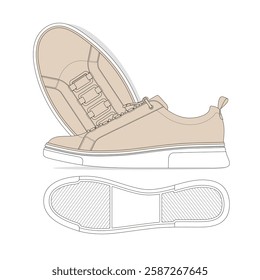 Men casual leather sneakers vector design technical illustration by adobe illustrator.