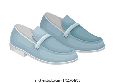 Men Casual Pair of Loafers or Moccasins without Shoelace Isolated on White Background Vector Illustration