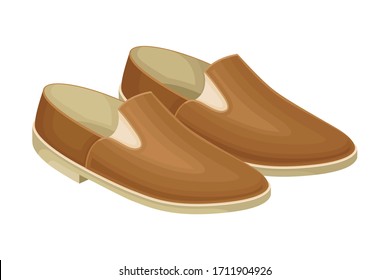 Men Casual Pair of Loafers or Moccasins without Shoelace Isolated on White Background Vector Illustration