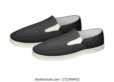 Men Casual Pair of Loafers or Moccasins without Shoelace Isolated on White Background Vector Illustration