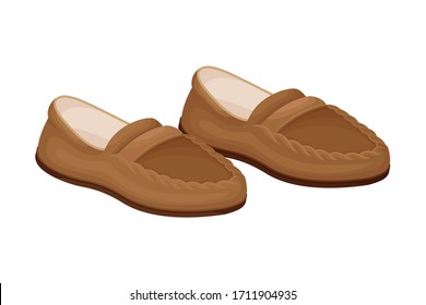 Men Casual Pair of Loafers or Moccasins without Shoelace Isolated on White Background Vector Illustration