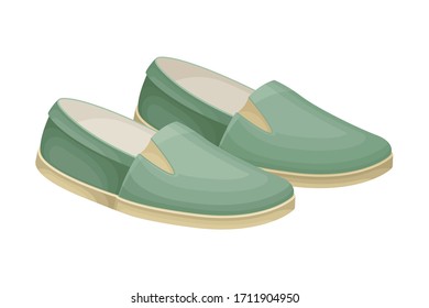 Men Casual Pair of Loafers or Moccasins without Shoelace Isolated on White Background Vector Illustration