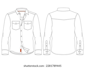 hombres ilustración de camisa casual doble bolsillo delantero con solapa