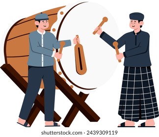 Hombres celebrando Eid Mubarak Ilustración