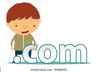men character with dot com sign