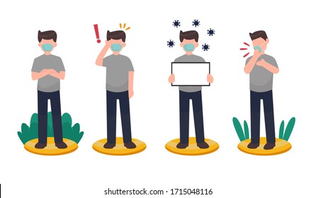 Vektorillustration von Grippe und Husten bei Männern