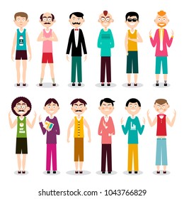 Men Characters. Vector Flat Design Funky Man Set.