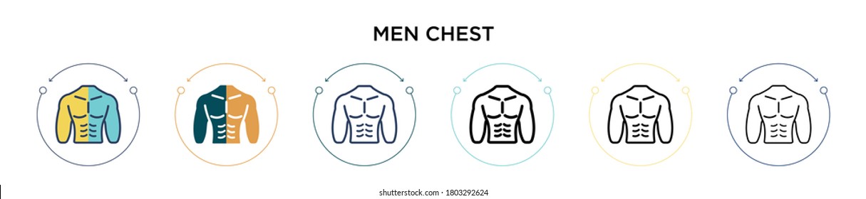 Men chest icon in filled, thin line, outline and stroke style. Vector illustration of two colored and black men chest vector icons designs can be used for mobile, ui, web