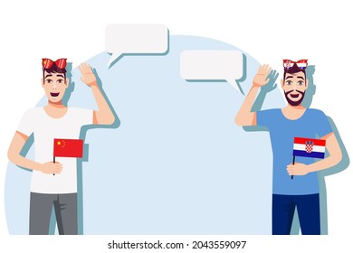Men with Chinese and Croatian flags. The concept of international communication, education, sports, travel, business. Dialogue between China and Croatia. Vector illustration.