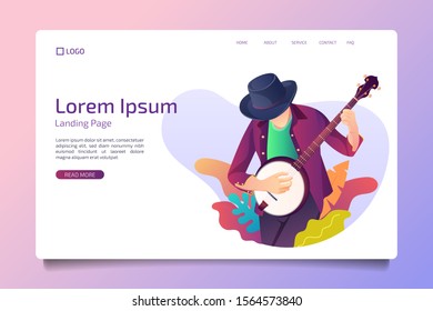 Men choosing guitar landing page. Unique, Trendy & Modern vector illustration concept for website and mobile app