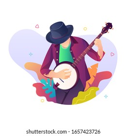 Men choosing a guitar, vector illustration concept for website and mobile app