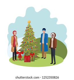 men with christmas tree and gifts avatar