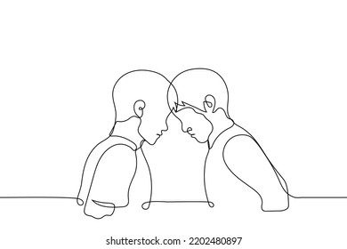 men clashed foreheads    one line drawing vector  concept fights  conflict  tension
