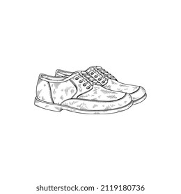 Men classic fashion leather shoes pair, hand drawn sketch style vector illustration isolated on white background. Male elegant footwear, fashion accessory.