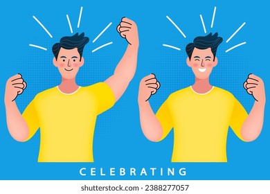 Men clenching both fists. Business people have their arms wide open and look successful. man clench their fists and look confident. Vector style design illustration.
