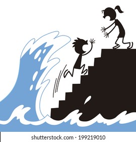 Men climb on a hill