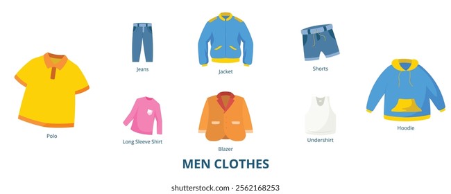 Men Clothes Flat Banner Web Icon Set Vector Illustration