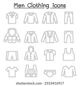 Men clothes icon set in thin line style