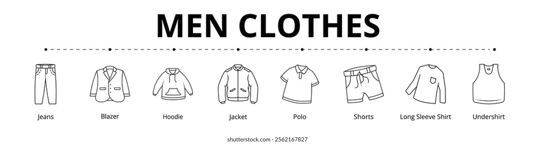 Men Clothes Line Banner Web Icon Set Vector Illustration 