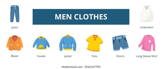 Men Clothes Lineal Color Banner Web Icon Set Vector Illustration