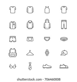 Men clothing and accessories line icons set, Vector on white background