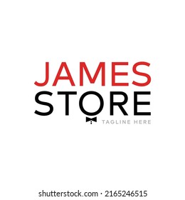 Men Clothing Brand Logo. Men Clothing. James Store. Store Logo. Men Dress Brand Logo. Bow Tie Tuxedo Suit Gentleman Fashion Tailor Clothes Vintage Classic Logo Design