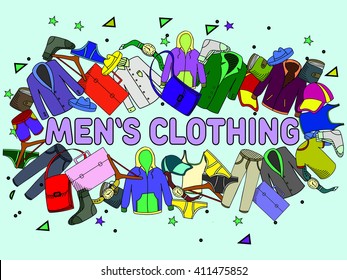 Men clothing line art design vector illustration. Separate objects. Hand drawn doodle design elements.