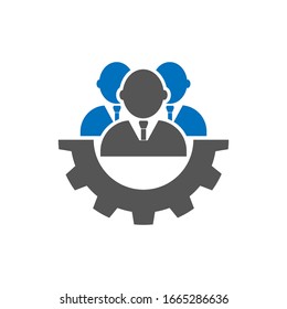 Men and cog icon. People and gear sign. Flat style. Engineering. EPS 10