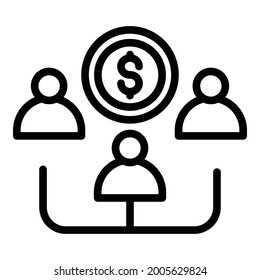 Men and coin icon. Outline men and coin vector icon for web design isolated on white background