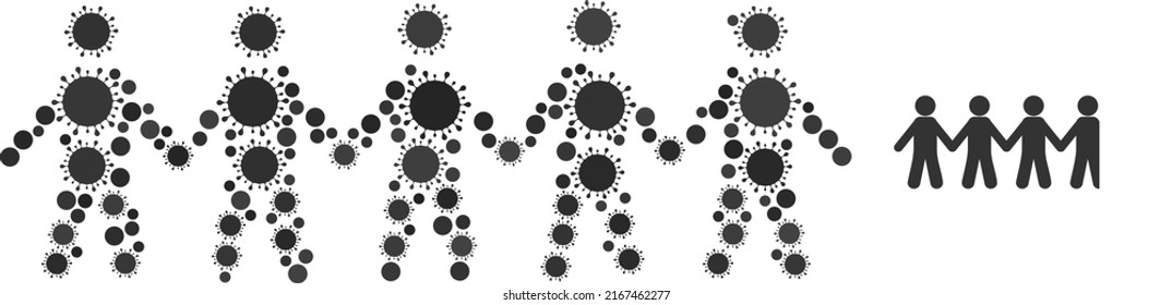 Männer kollektive Mosaiksymbol. Vektorgrafik wird mit zufälligen Coronavirus-Elementen erstellt. Coronavirus Mosaik Männer kollektive Symbol. Männer kollektives Mosaik für medizinische Bilder.