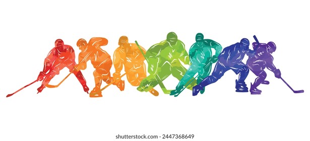 Men colorful silhouettes of hockey players. Hockey vector illustration.