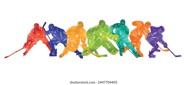 Men colorful silhouettes of hockey players. Hockey vector illustration.