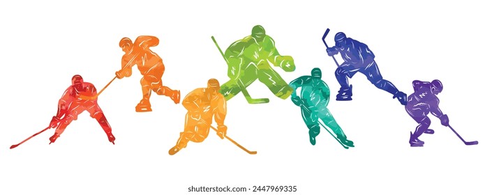 Men colorful silhouettes of hockey players. Hockey vector illustration